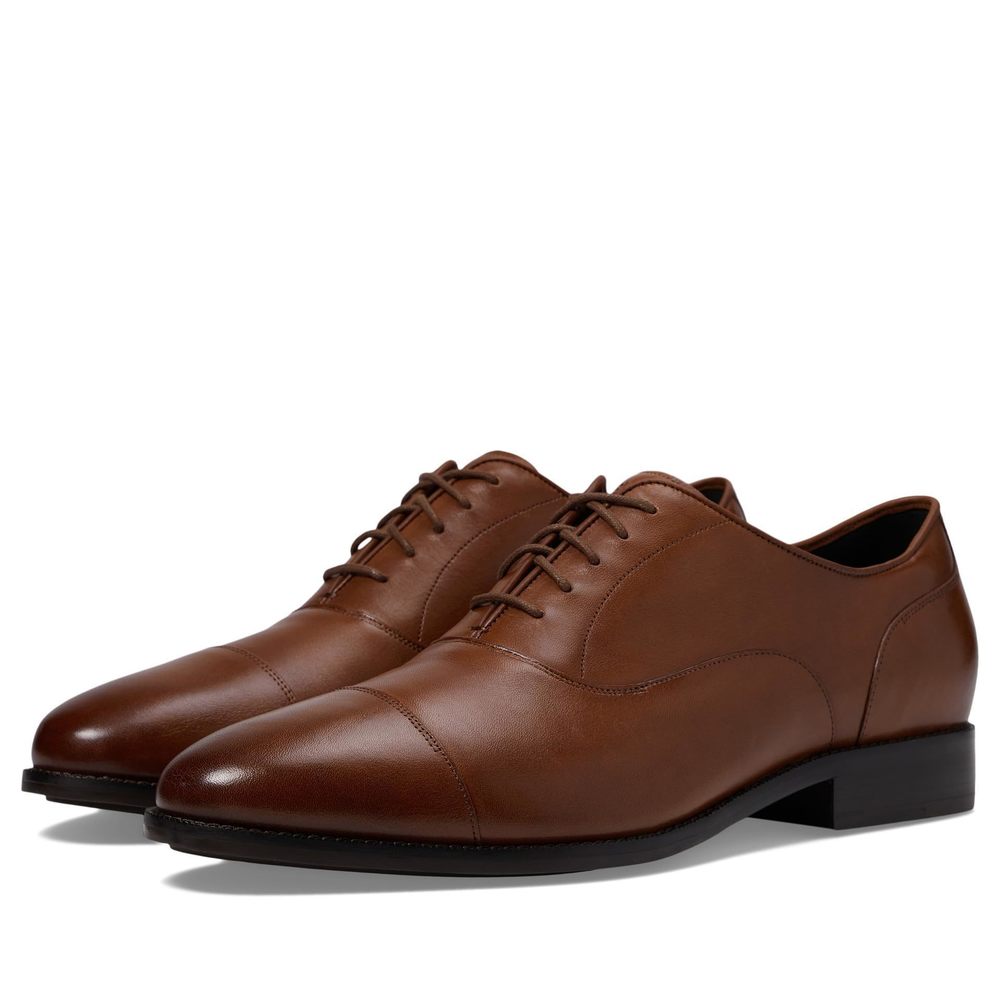 NEW COLE HAAN MEN'S BROADWAY CAP TOE OXFORDS, BRITISH TAN/DARK CHOCOLATE, 11.5